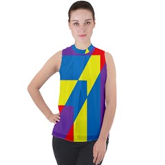 Colorful Red Yellow Blue Purple Mock Neck Chiffon Sleeveless Top by Mariart