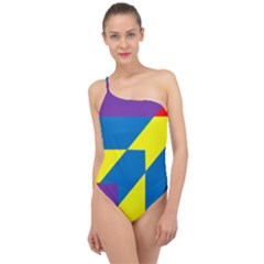 Colorful Red Yellow Blue Purple Classic One Shoulder Swimsuit by Mariart