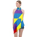 Colorful Red Yellow Blue Purple Halter Asymmetric Satin Top View1