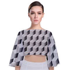 Cube Isometric Tie Back Butterfly Sleeve Chiffon Top by Mariart