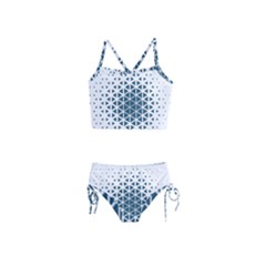 Business Blue Triangular Pattern Girls  Tankini Swimsuit