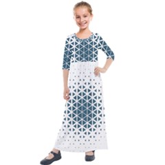 Business Blue Triangular Pattern Kids  Quarter Sleeve Maxi Dress
