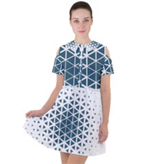 Business Blue Triangular Pattern Short Sleeve Shoulder Cut Out Dress  by Mariart