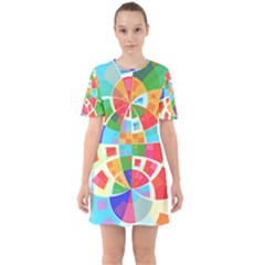 Circle Background Sixties Short Sleeve Mini Dress