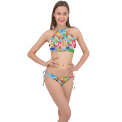 Circle Background Cross Front Halter Bikini Set