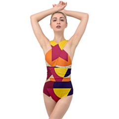 Circle Half Circle Colorful Cross Front Low Back Swimsuit by Mariart