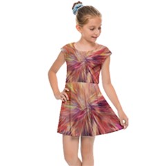 Color Background Structure Lines Kids  Cap Sleeve Dress