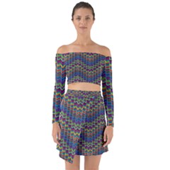 Decorative Ornamental Abstract Wave Off Shoulder Top With Skirt Set