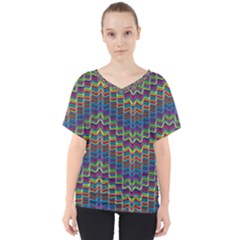 Decorative Ornamental Abstract Wave V-neck Dolman Drape Top by Mariart