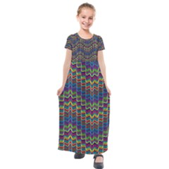 Decorative Ornamental Abstract Wave Kids  Short Sleeve Maxi Dress