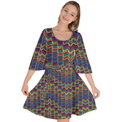 Decorative Ornamental Abstract Wave Velour Kimono Dress