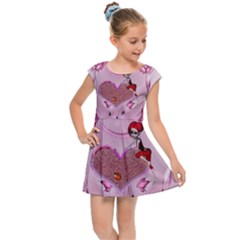 Cute Little Girl With Heart Kids  Cap Sleeve Dress by FantasyWorld7