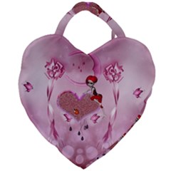 Cute Little Girl With Heart Giant Heart Shaped Tote by FantasyWorld7