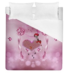 Cute Little Girl With Heart Duvet Cover (queen Size) by FantasyWorld7