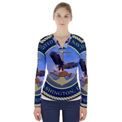 Seal Of United States Navy Band V-neck Long Sleeve Top by abbeyz71