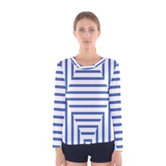 Geometric Shapes Stripes Blue Women s Long Sleeve Tee