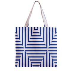 Geometric Shapes Stripes Blue Zipper Grocery Tote Bag