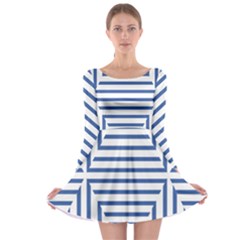 Geometric Shapes Stripes Blue Long Sleeve Skater Dress by Mariart