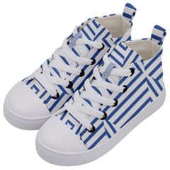 Geometric Shapes Stripes Blue Kids  Mid-top Canvas Sneakers