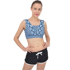 Flower Decorative Ornamental V-back Sports Bra