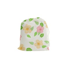 Flowers Leaf Stripe Pattern Drawstring Pouch (small) by Mariart