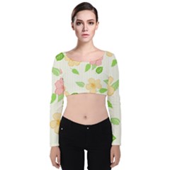 Flowers Leaf Stripe Pattern Velvet Long Sleeve Crop Top by Mariart