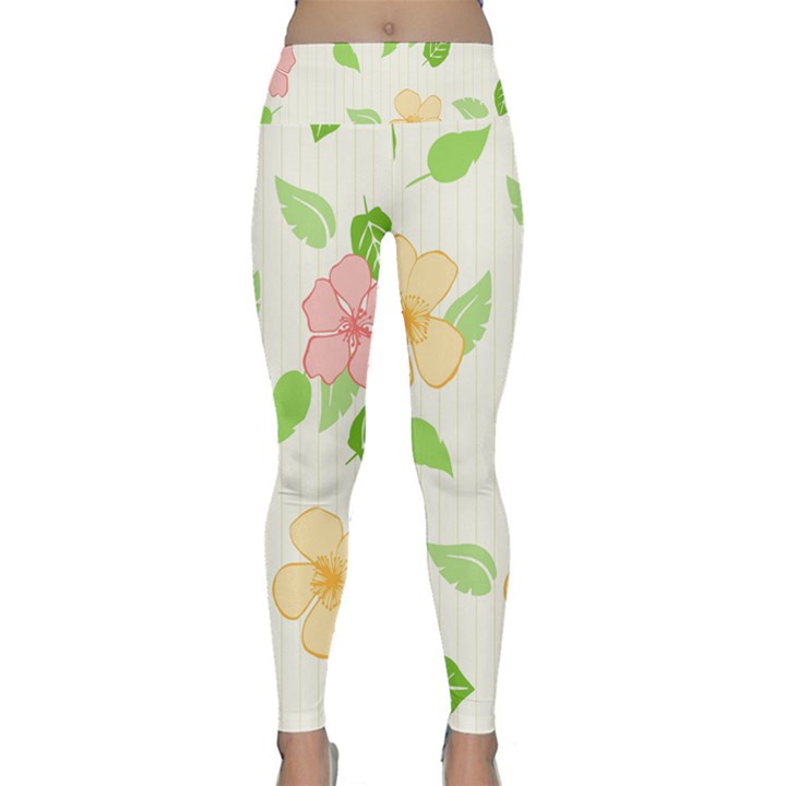 Flowers Leaf Stripe Pattern Lightweight Velour Classic Yoga Leggings