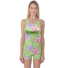 Lily Flowers Green Plant One Piece Boyleg Swimsuit by Alisyart