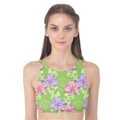 Lily Flowers Green Plant Tank Bikini Top