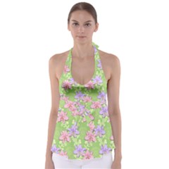 Lily Flowers Green Plant Babydoll Tankini Top