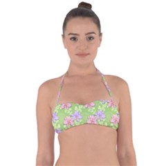 Lily Flowers Green Plant Halter Bandeau Bikini Top