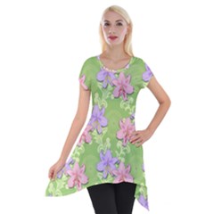 Lily Flowers Green Plant Short Sleeve Side Drop Tunic