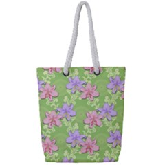 Lily Flowers Green Plant Full Print Rope Handle Tote (small) by Alisyart