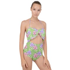 Lily Flowers Green Plant Scallop Top Cut Out Swimsuit by Alisyart