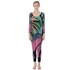 Leaves Tropical Jungle Pattern Long Sleeve Catsuit by Alisyart