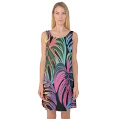 Leaves Tropical Jungle Pattern Sleeveless Satin Nightdress