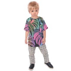 Leaves Tropical Jungle Pattern Kids  Raglan Tee