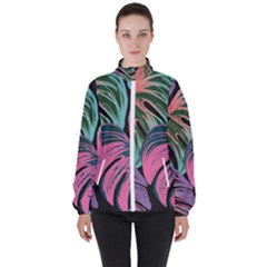 Leaves Tropical Jungle Pattern High Neck Windbreaker (women) by Alisyart