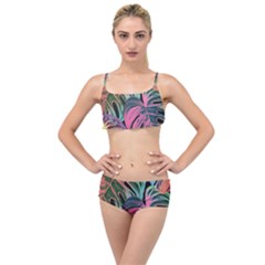 Leaves Tropical Jungle Pattern Layered Top Bikini Set