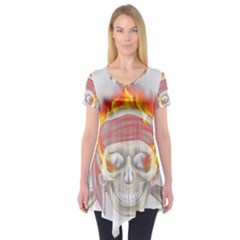 Fire Red Skull Short Sleeve Tunic  by Mariart