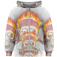 Fire Red Skull Kids  Zipper Hoodie Without Drawstring