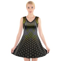 Fractal Hexagon Geometry Hexagonal V-neck Sleeveless Dress by Mariart