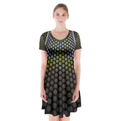Fractal Hexagon Geometry Hexagonal Short Sleeve V-neck Flare Dress by Mariart