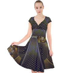 Fractal Hexagon Geometry Hexagonal Cap Sleeve Front Wrap Midi Dress