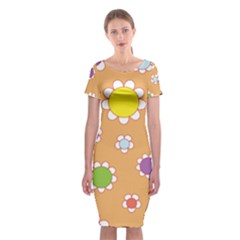 Floral Flowers Retro Classic Short Sleeve Midi Dress