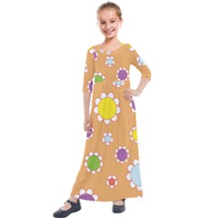 Floral Flowers Retro Kids  Quarter Sleeve Maxi Dress