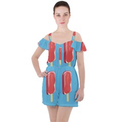 Ice Cream Ruffle Cut Out Chiffon Playsuit