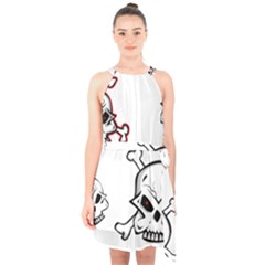 Illustration Vector Skull Halter Collar Waist Tie Chiffon Dress by Mariart