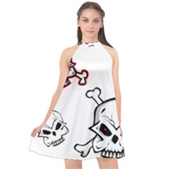Illustration Vector Skull Halter Neckline Chiffon Dress 