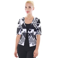 Gray Triangle Puzzle Cropped Button Cardigan